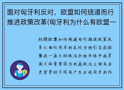 面对匈牙利反对，欧盟如何绕道而行推进政策改革(匈牙利为什么有欧盟一票否决权)