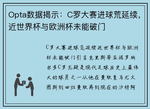 Opta数据揭示：C罗大赛进球荒延续，近世界杯与欧洲杯未能破门